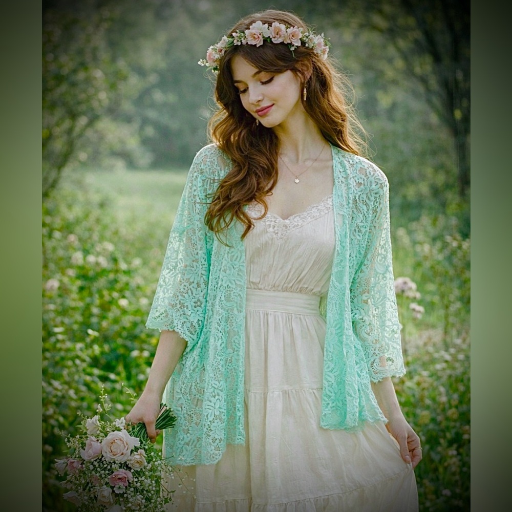 LuLaRoe Light Green Lace Top - cardigan, coverup, duster